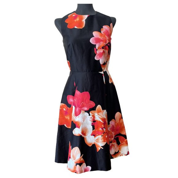 NEW CALVIN KLEIN Floral Fit & Flare Dress with Large Pleats, Size 6 - Picture 2 of 13
